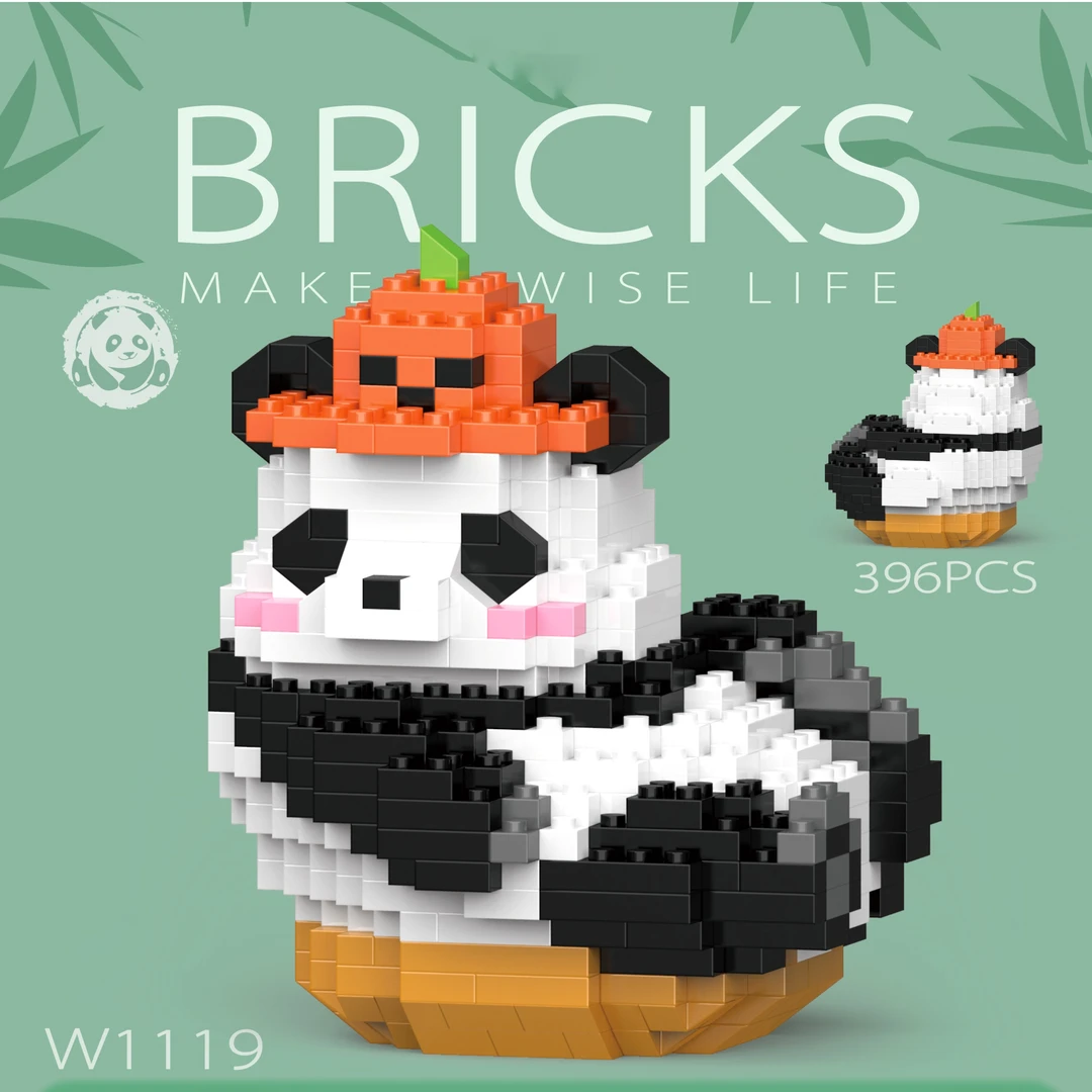 萌兰大熊猫积木花花儿童益智拼装网红玩具6-12岁开发大脑积木