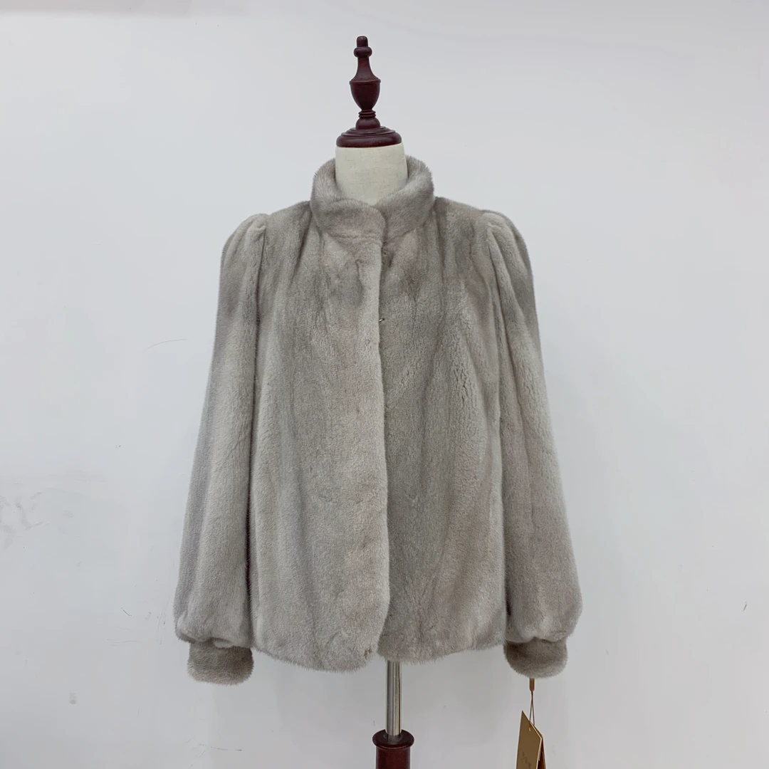 A2345  气质时尚休闲简约冬季短款小立领宽松百搭女士水貂皮草