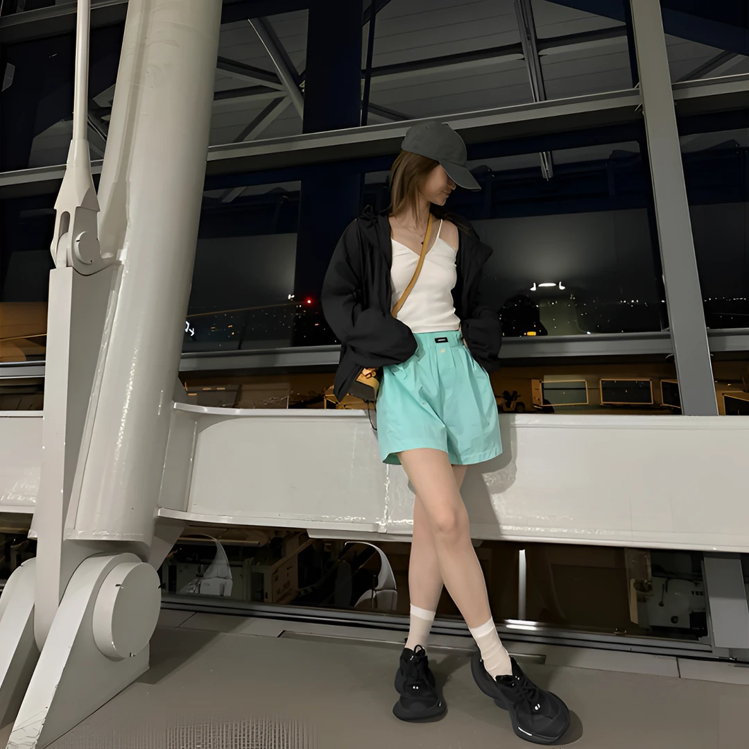 SEVEN也 亚克力薄荷绿短裤女多巴胺宽松显瘦春夏夏季百搭休闲裤子