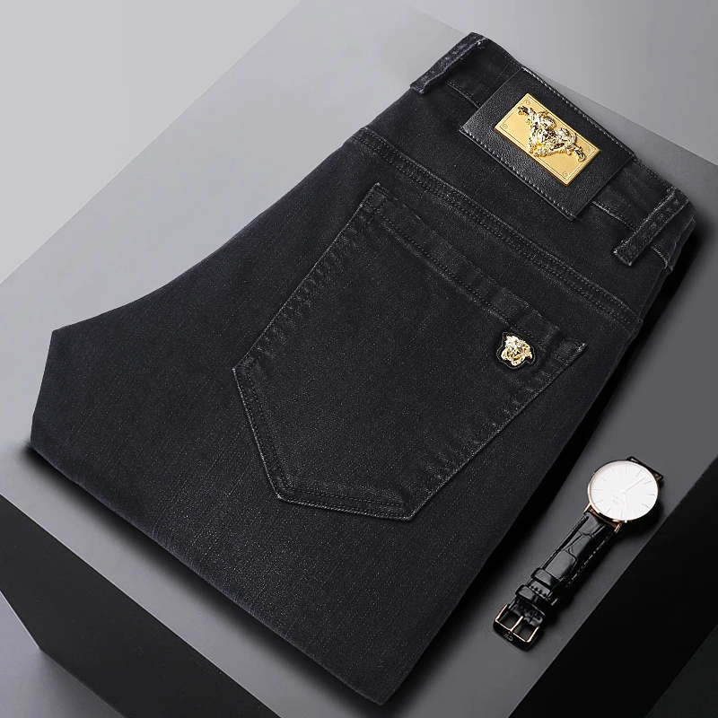 726#男士夏季黑色牛仔裤直筒宽松弹力长裤春秋款时尚百搭休闲裤