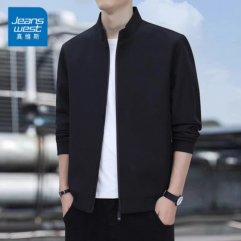 Jeanswest/真维斯男士夹克2025春秋新潮休闲纯色宽松百搭长袖外套