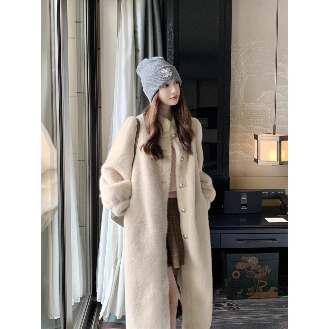 秋冬网红气质长款女士大衣皮毛一体慵懒风显瘦毛毛衣外套