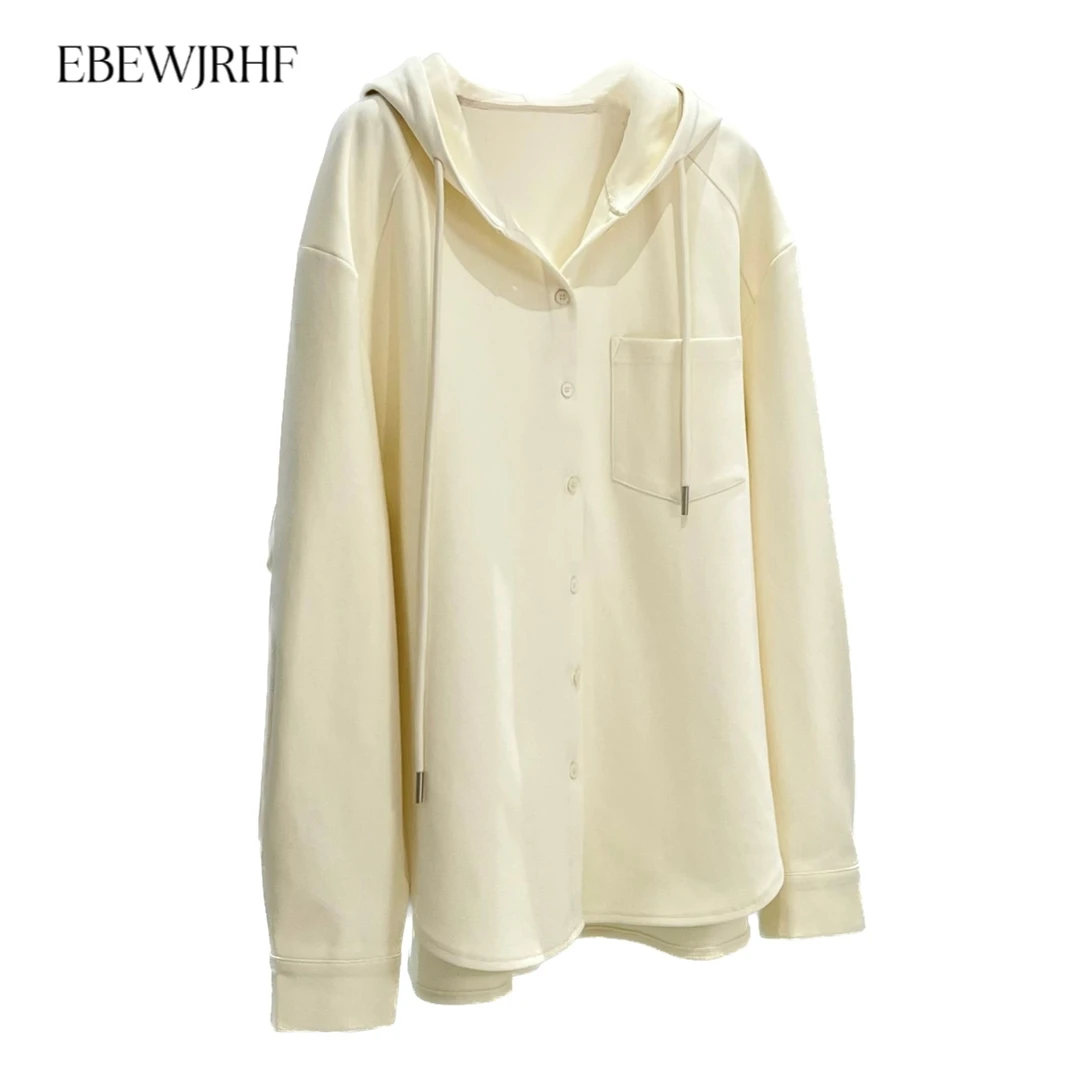 EBEWJRHF“复刻慵懒”连帽卫衣开衫纽扣设计感纯色宽松外套660008