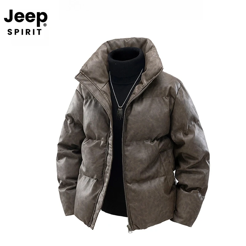 JEEPSPIRIT吉普新款皮棉服时尚立领加厚棉衣保暖宽松百搭休闲外套