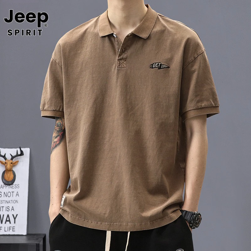 JEEPSPIRIT吉普夏季男士POLO衫纯棉翻领短袖T恤潮牌宽松简约体恤