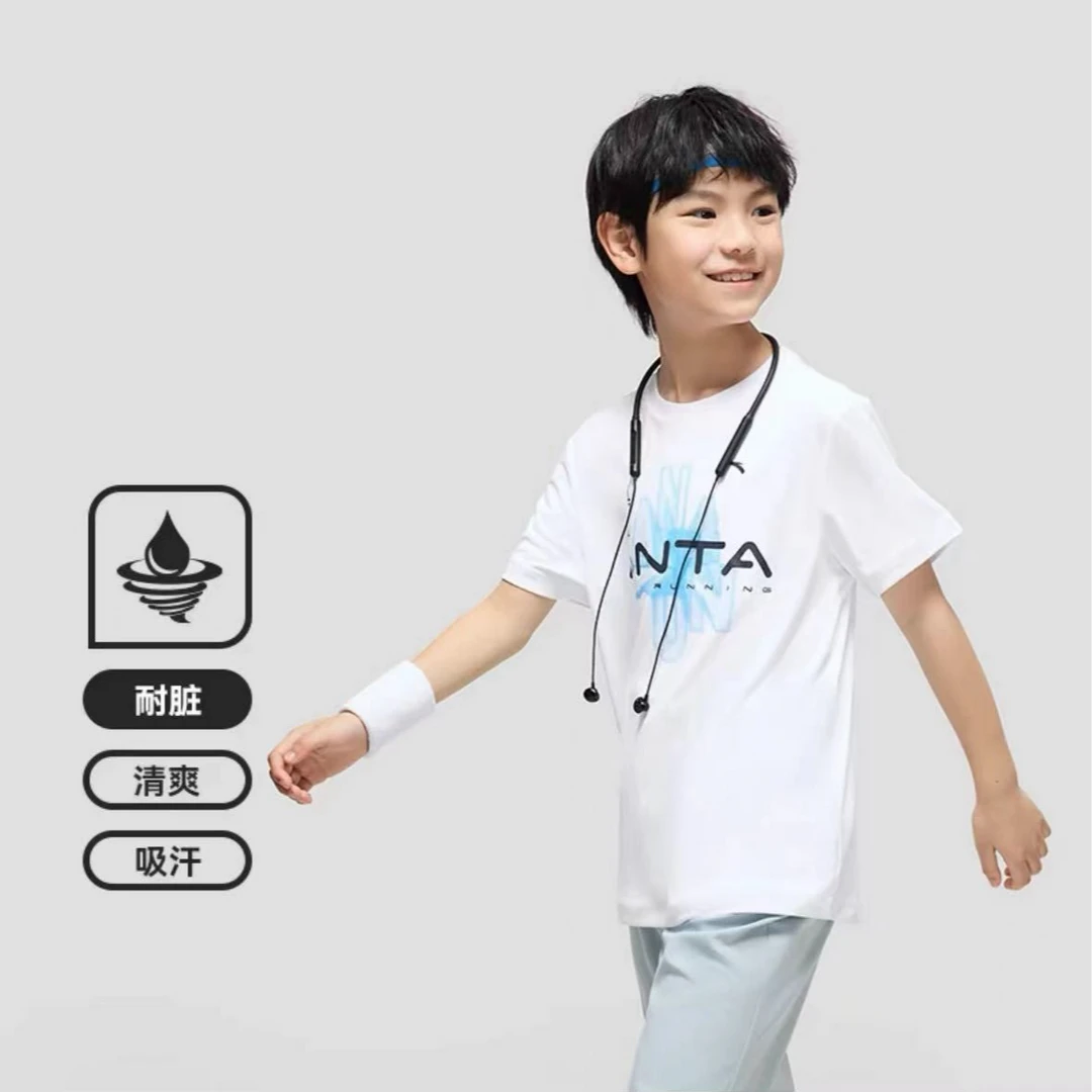 安踏儿童24年夏季新款男童户外宽松速干透气舒适短袖衫5105百搭