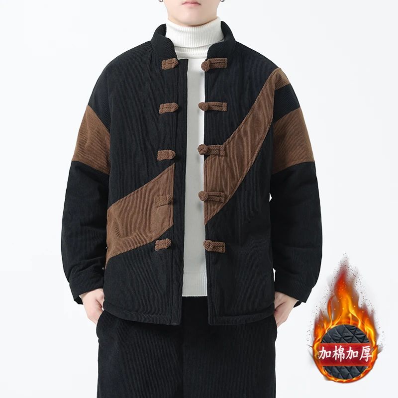 中国风灯芯绒棉衣男士冬季加厚棉袄大码棉服盘扣潮新中式唐装外套