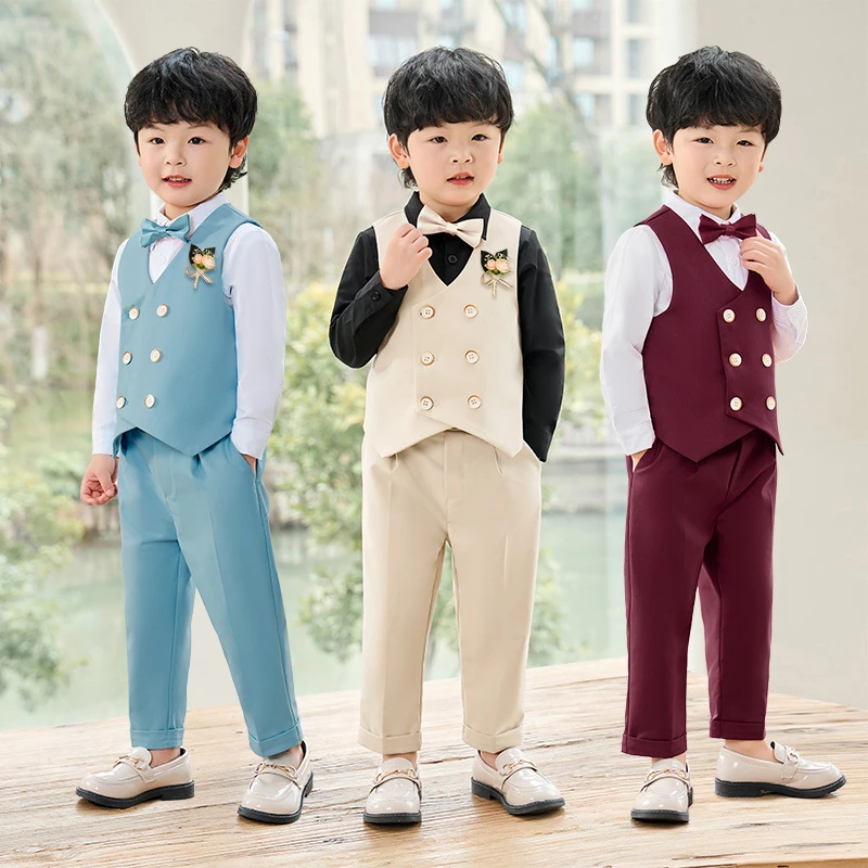 儿童西装套装男童秋季帅气男孩英伦走秀演出服花童婚礼主持人礼服