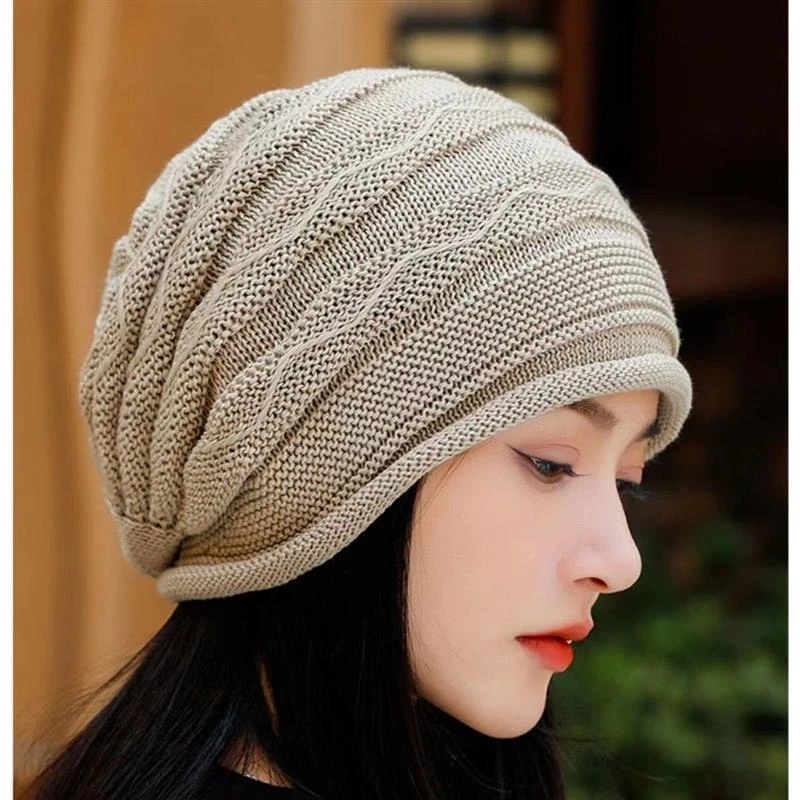 新女士帽子春款薄款时尚春秋时尚波浪堆堆帽针织透气包头百搭优雅