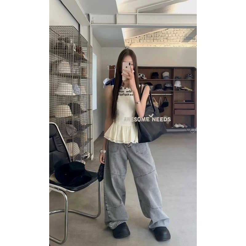 soolrok 松未韵一 纽约新刊 双层荷叶边字母印花背心收腰无袖上衣