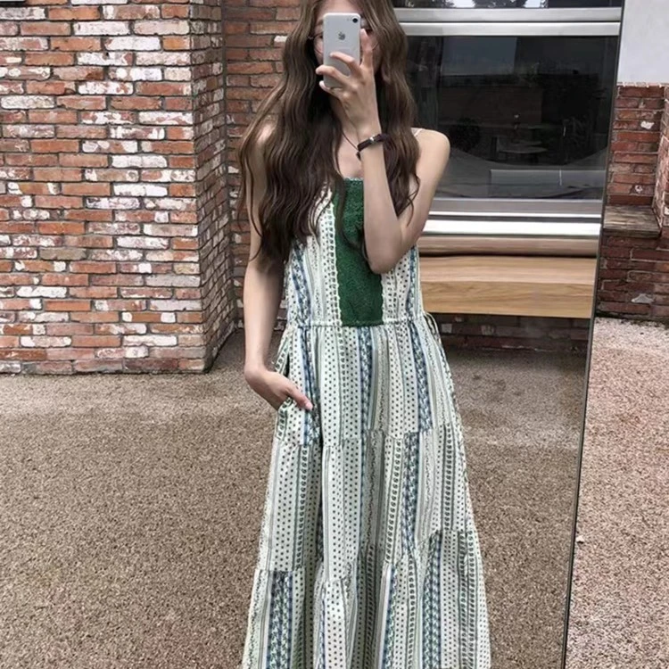 soolrok 松未韵一   韩系腰身可调节重工刺绣拼接吊带裙