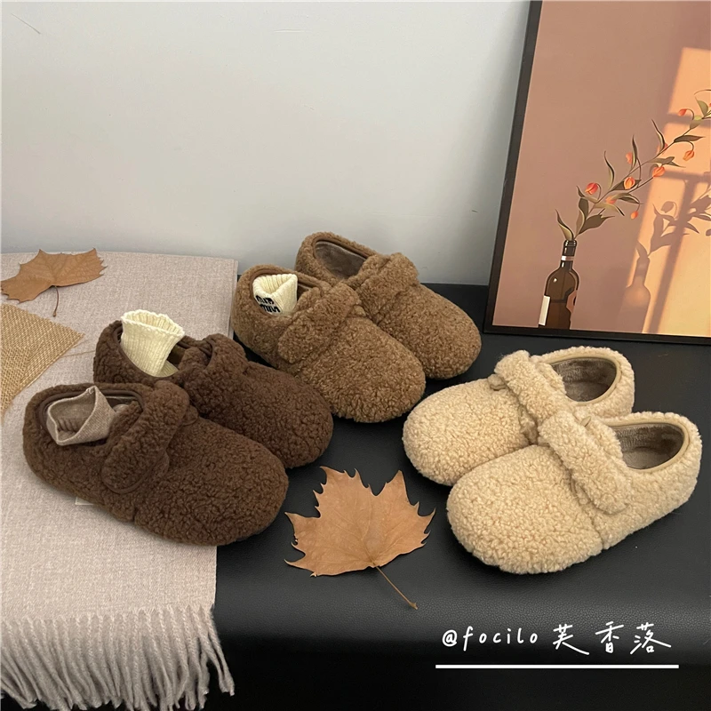 平底玛丽珍毛毛鞋女秋冬季外穿2025新款一脚蹬加绒棉鞋毛绒豆豆鞋