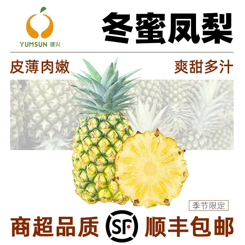 【源兴果品】海南冬蜜凤梨4.5斤装（3颗，单果1.3斤-1.9斤）