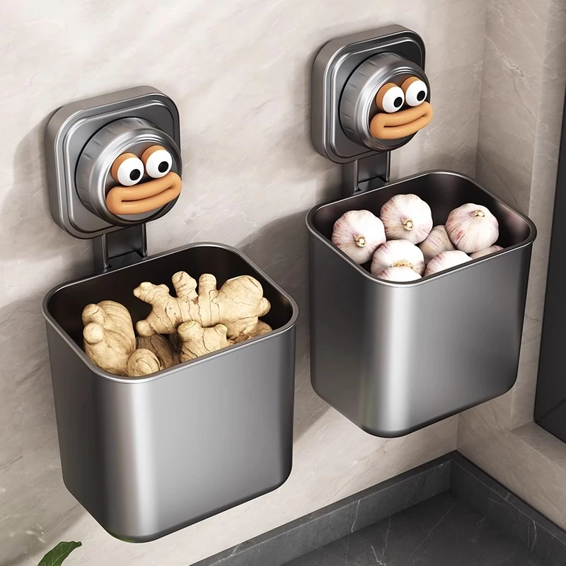 厨房吸盘葱姜蒜收纳盒蔬菜置物架壁挂生姜大蒜收纳神器免打孔挂篮