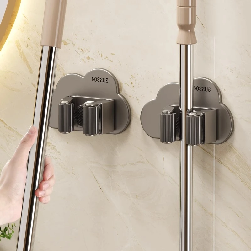 拖把壁挂夹挂钩卫生间免打孔拖布夹不锈钢强力粘胶固定卡扣扫把夹