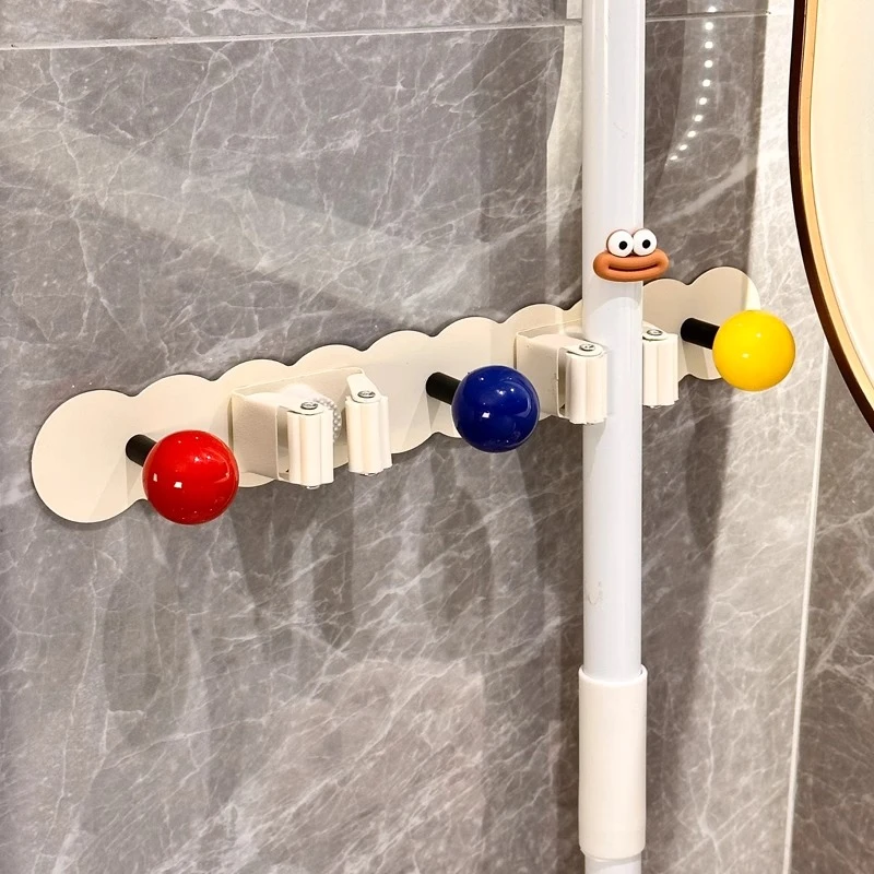 拖把壁挂夹卫生间拖布扫把收纳神器免打孔墙上拖布卡扣挂钩固定架