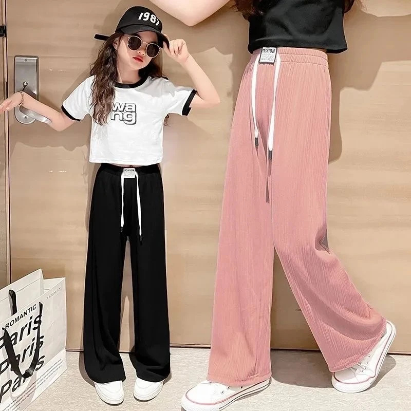 女童防蚊裤夏天薄款裤子2024新款透气冰丝裤子儿童休闲运动阔腿裤