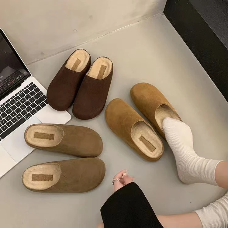 包头拖加绒保暖勃肯鞋2024新款舒适百搭半拖懒人鞋豆豆鞋 211