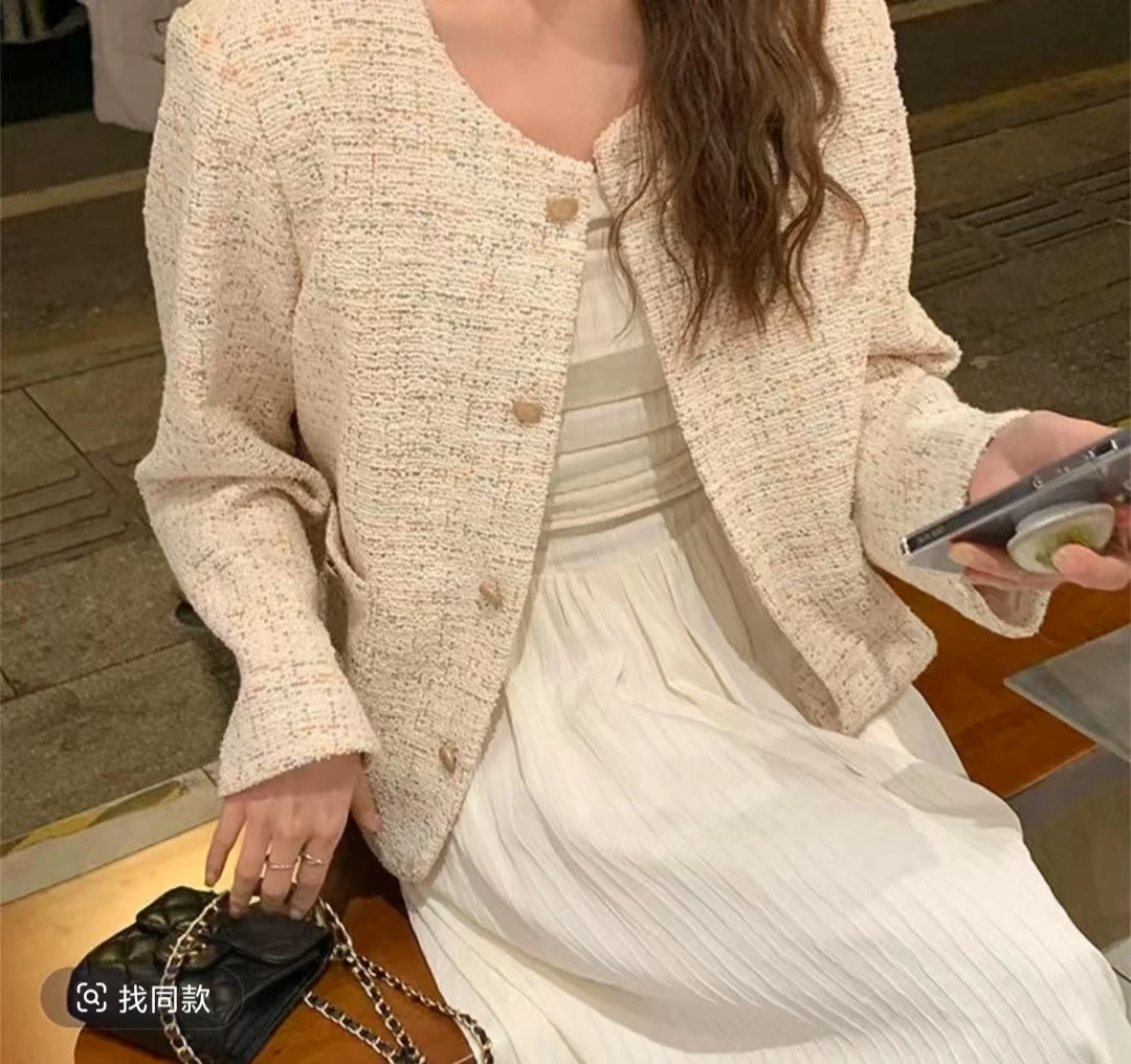 6607款气质时尚小香风女士大衣通勤短款 春秋小个子洋气百搭编织