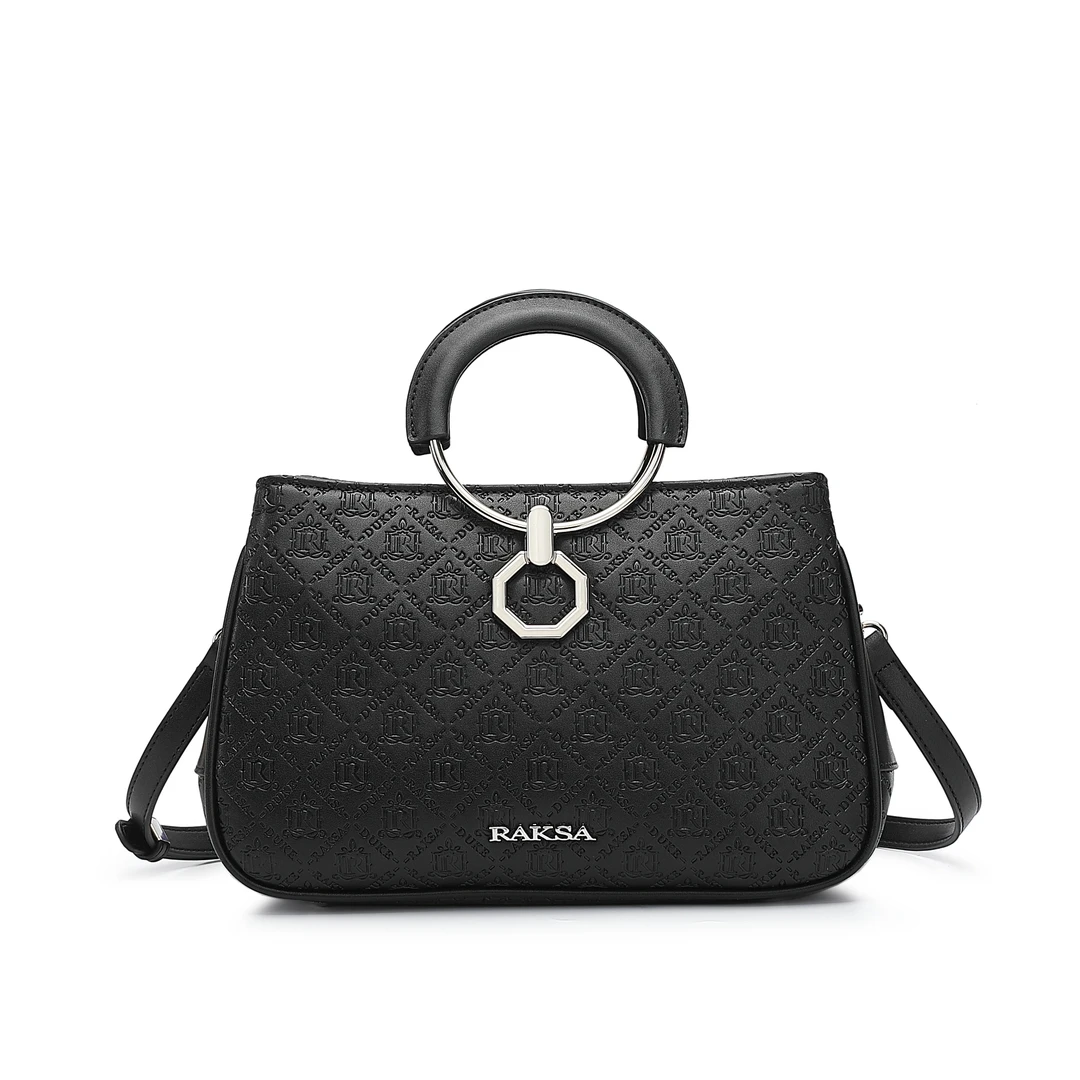 R RAKSA DUKE/罗萨公爵秋冬女士新款黑色手提包斜挎包R0601