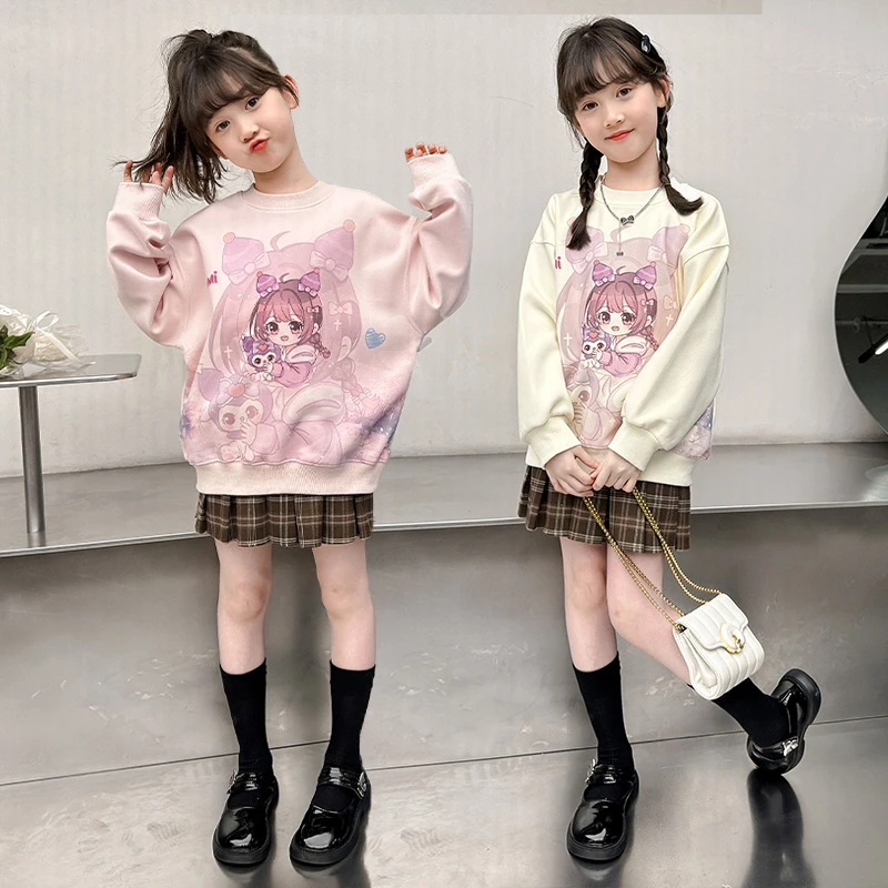 女童秋季卫衣2024新款休闲百搭圆领无感数码印花卡通长袖女孩上衣