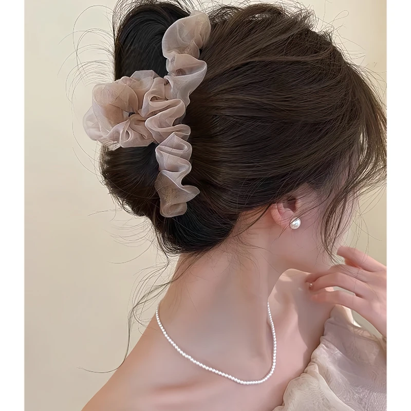 网纱抓夹大号发夹女后脑勺高级感鲨鱼夹子超仙ins发卡显发量头饰
