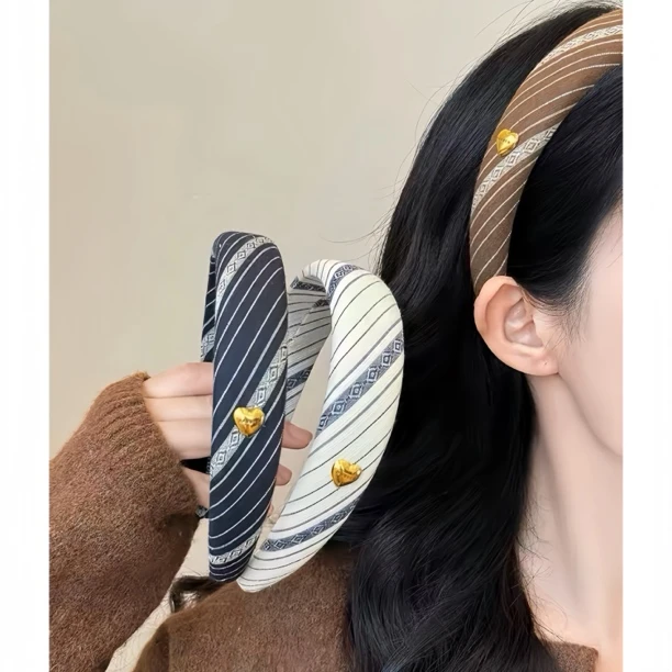 韩版条纹拼色海绵发箍女新款高颅顶压发头箍小众ins百搭发饰气质
