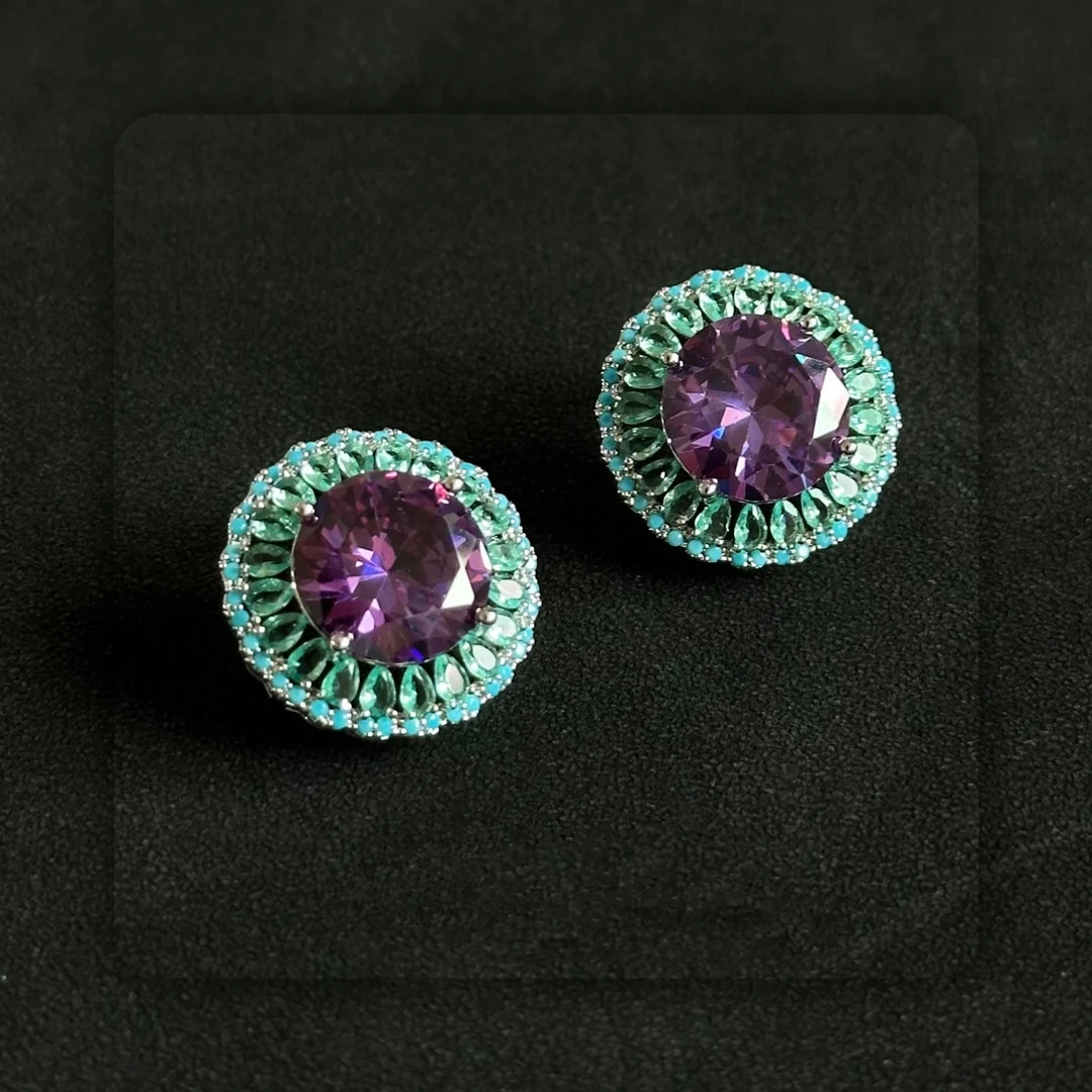 铜合金耳饰 A323 重工锆石耳钉气质个性大气超闪晚会耳饰女神法式