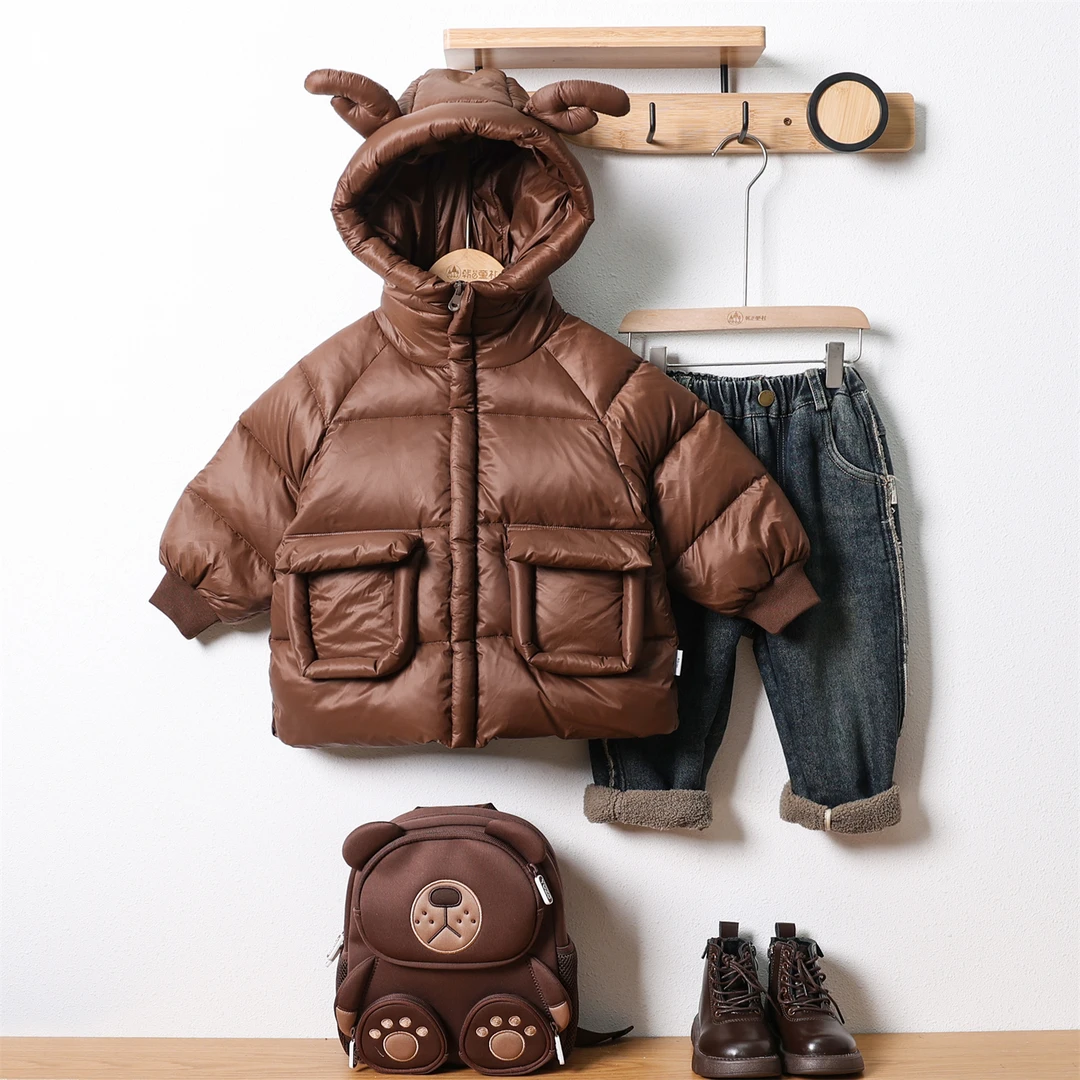 小角连帽白鸭绒羽绒服男童女童加厚上衣休闲冬季保暖韩版洋气潮流