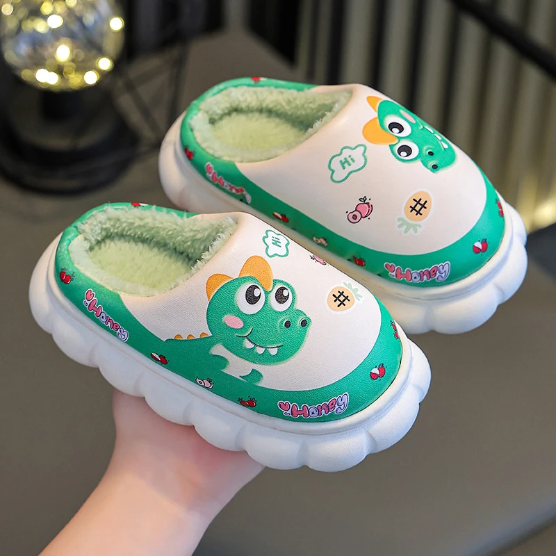 【福利品8.9元/双】儿童棉拖鞋PU皮冬季加绒男女童小孩防滑包根拖鞋