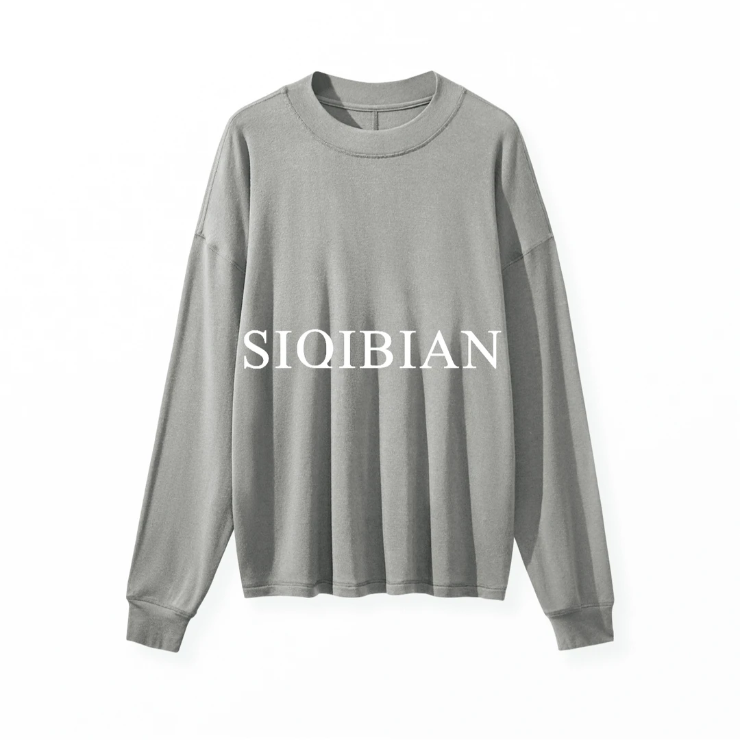 SIQIBIAN ｜25SS春季新品休闲百搭宽领天SI羊M长袖内搭T恤-SQ-T053