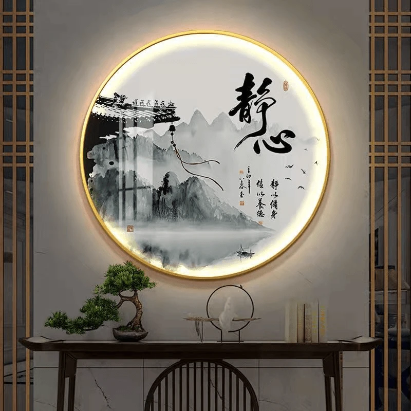 新款LED灯入户玄关装饰画山水灯画客厅书房茶桌背景走廊楼梯挂画