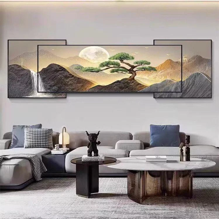 轻奢高级感双层叠加装饰画客厅沙发背景墙画大气背有靠山晶瓷镶钻