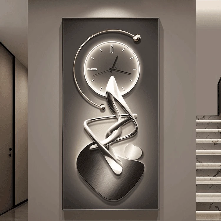 现代简约玄关装饰画带时钟表高级感进门入户挂画轻奢走廊过道壁画