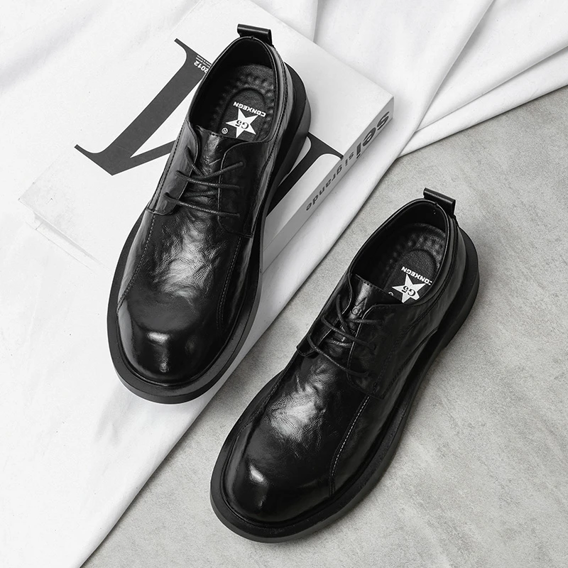 皮鞋男真皮休闲2025春季男士商务高端男鞋韩版系带正装新款鞋子男