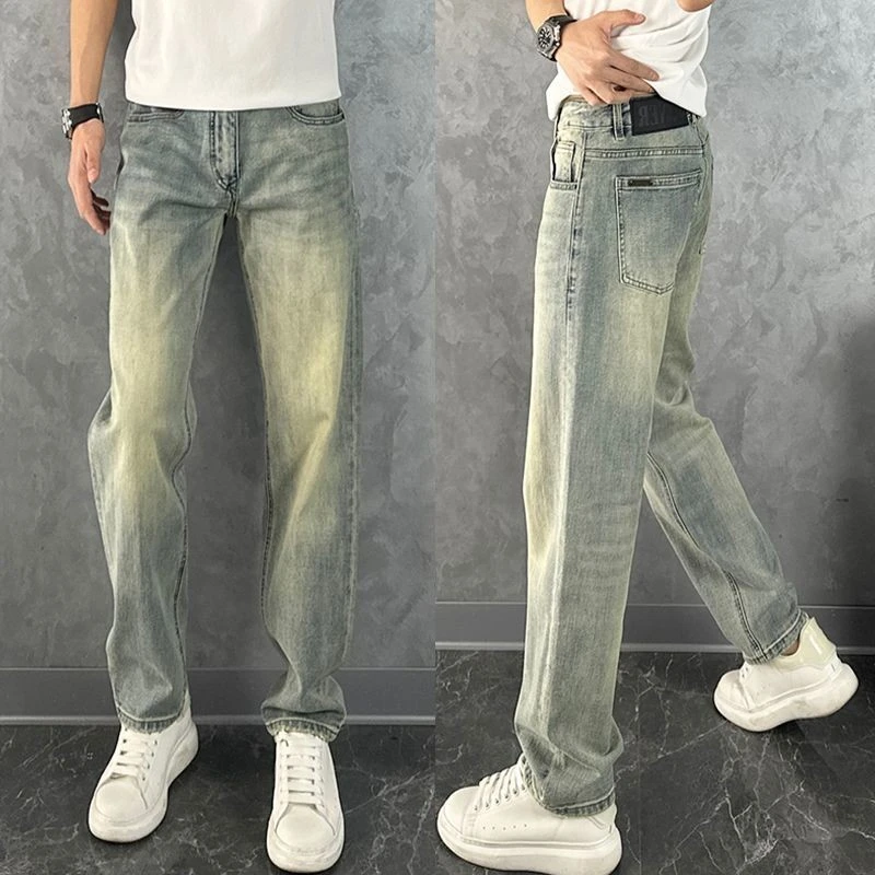 秋季男士水洗牛仔裤显瘦直筒牛仔裤男款百搭宽复古做旧牛仔裤男裤