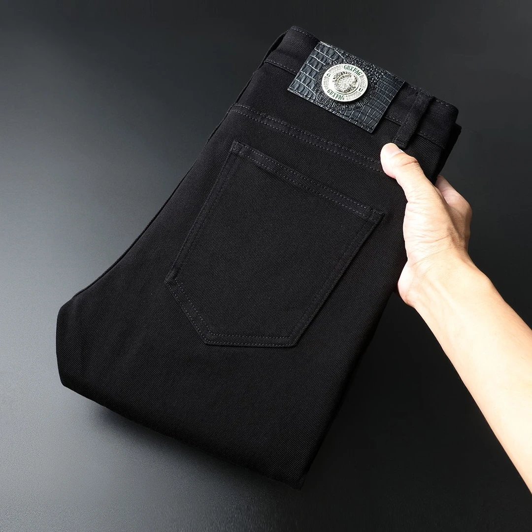 秋冬新款潮流牛仔裤男士弹力黑色欧版修身小直筒百搭水洗时尚长裤