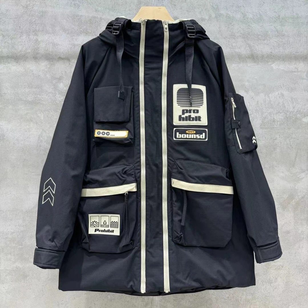 【SS201】杭州大厂SH拼接工装撞色户外连帽羽服情侣款羽服201*88
