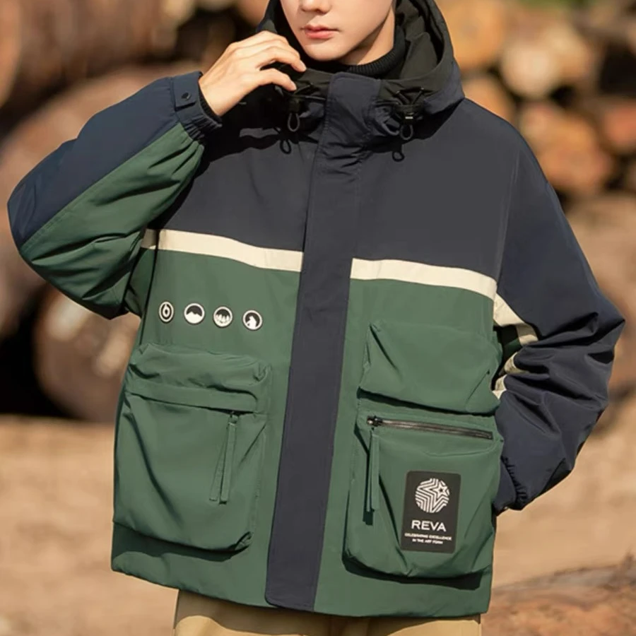 【SS196】杭州大厂SH拼接工装撞色户外连帽羽服情侣款羽服*88 196