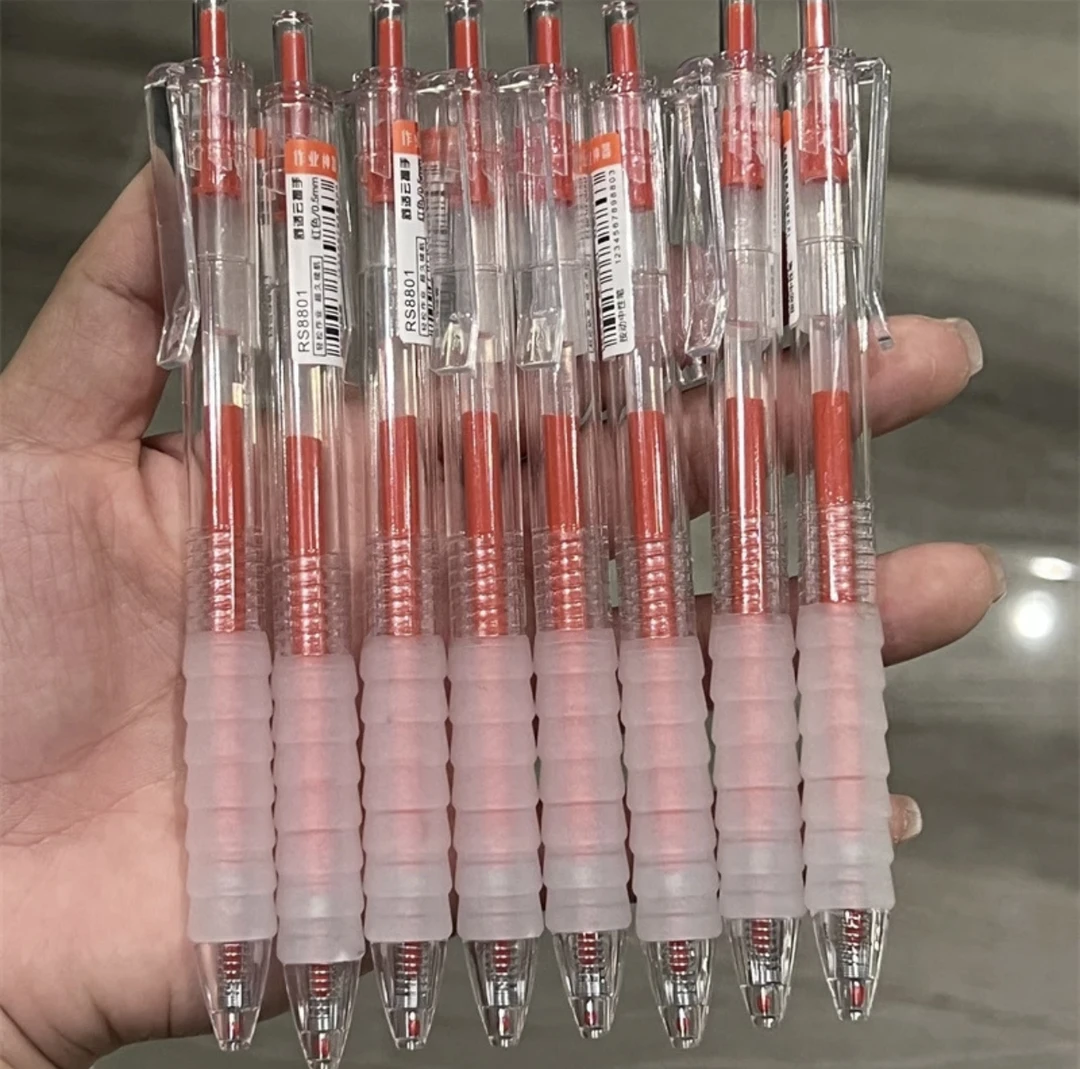 10支老师改错红笔作业0.5速干神器批改用刷题ST按动红色中性笔