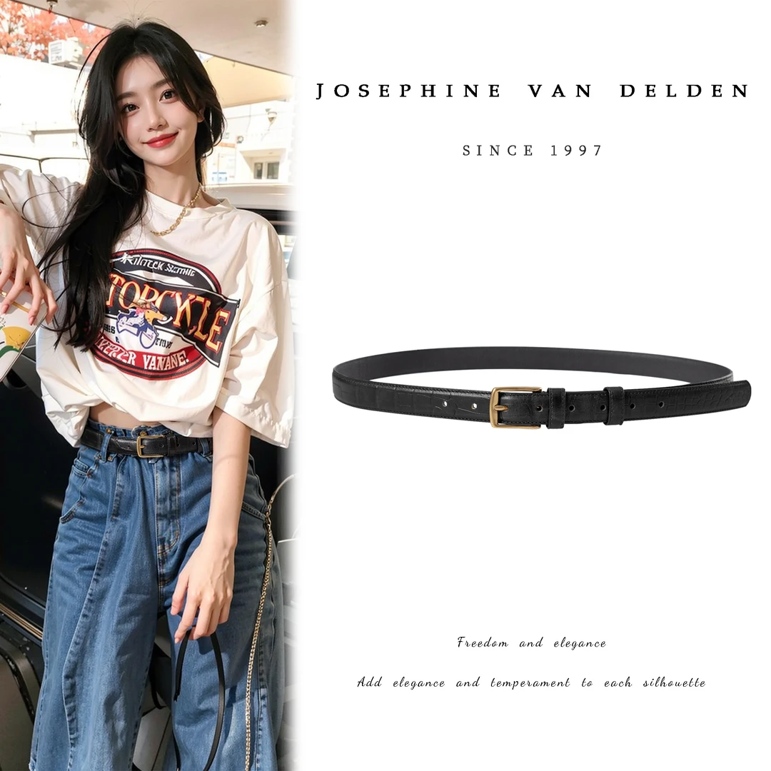 鳄鱼压纹头层牛皮 | 实心纯黄铜针扣鎏金电镀款配牛仔皮带 【1945】