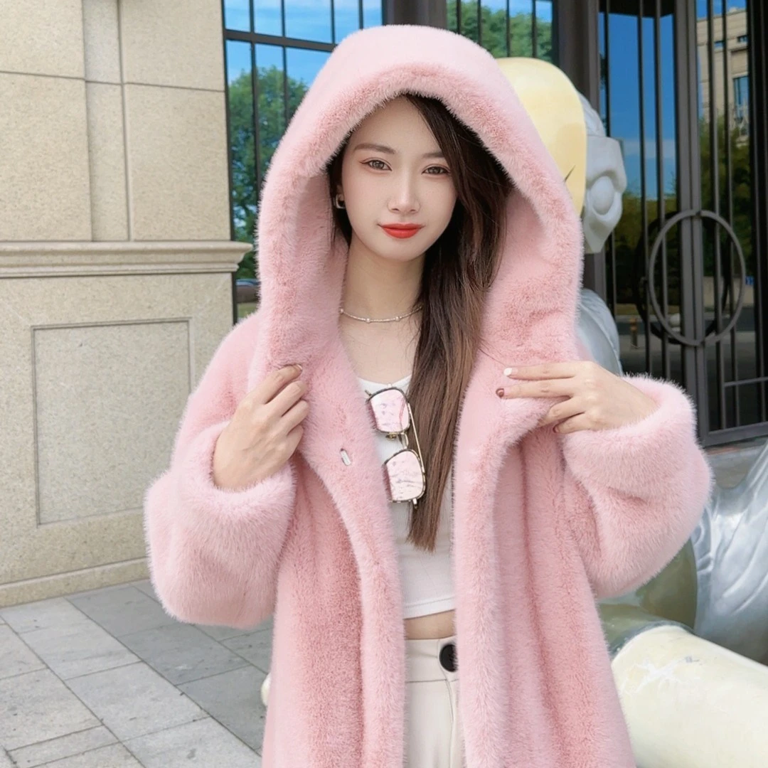 【貂绒世家】连帽大衣高端貂绒加厚保暖百搭热力感加绒秋冬时尚外套