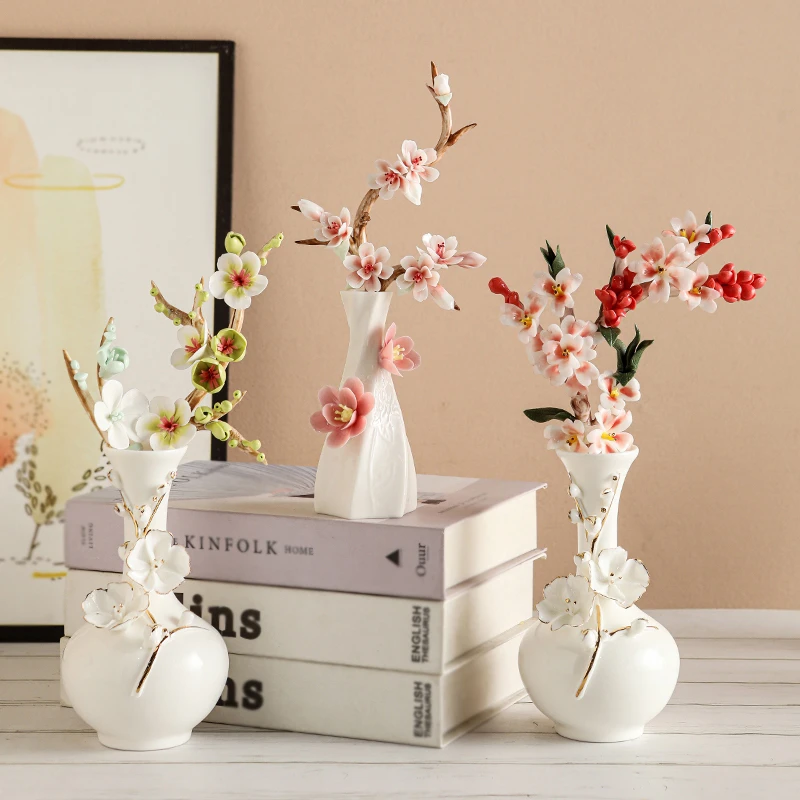 当代 陶瓷玫瑰花手捏花创意纯手工瓷花器客厅插花摆件简约现代