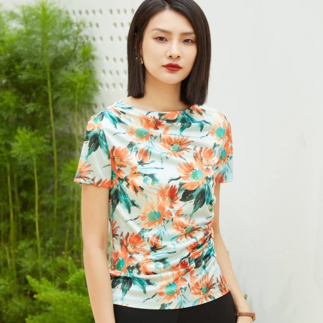 L·W/画而诗春夏新款圆领套头时尚印花显瘦T恤女上衣LBC63006