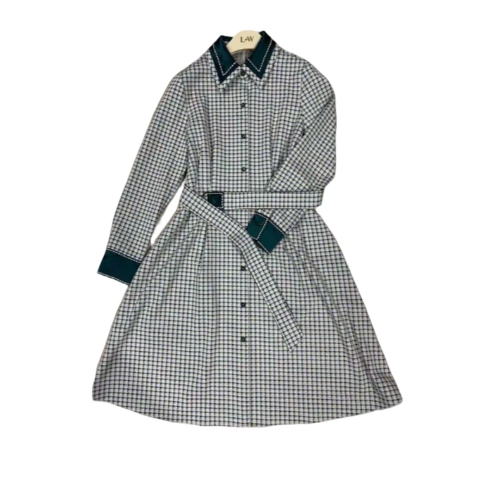 秋冬新款时尚百搭设计感气质优雅收腰修身显瘦格纹连衣裙LAJ95076