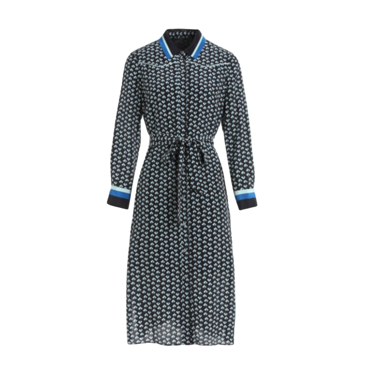 L·W/画而诗早春时尚印花气质显瘦中长款长袖女装连衣裙LBA85003S