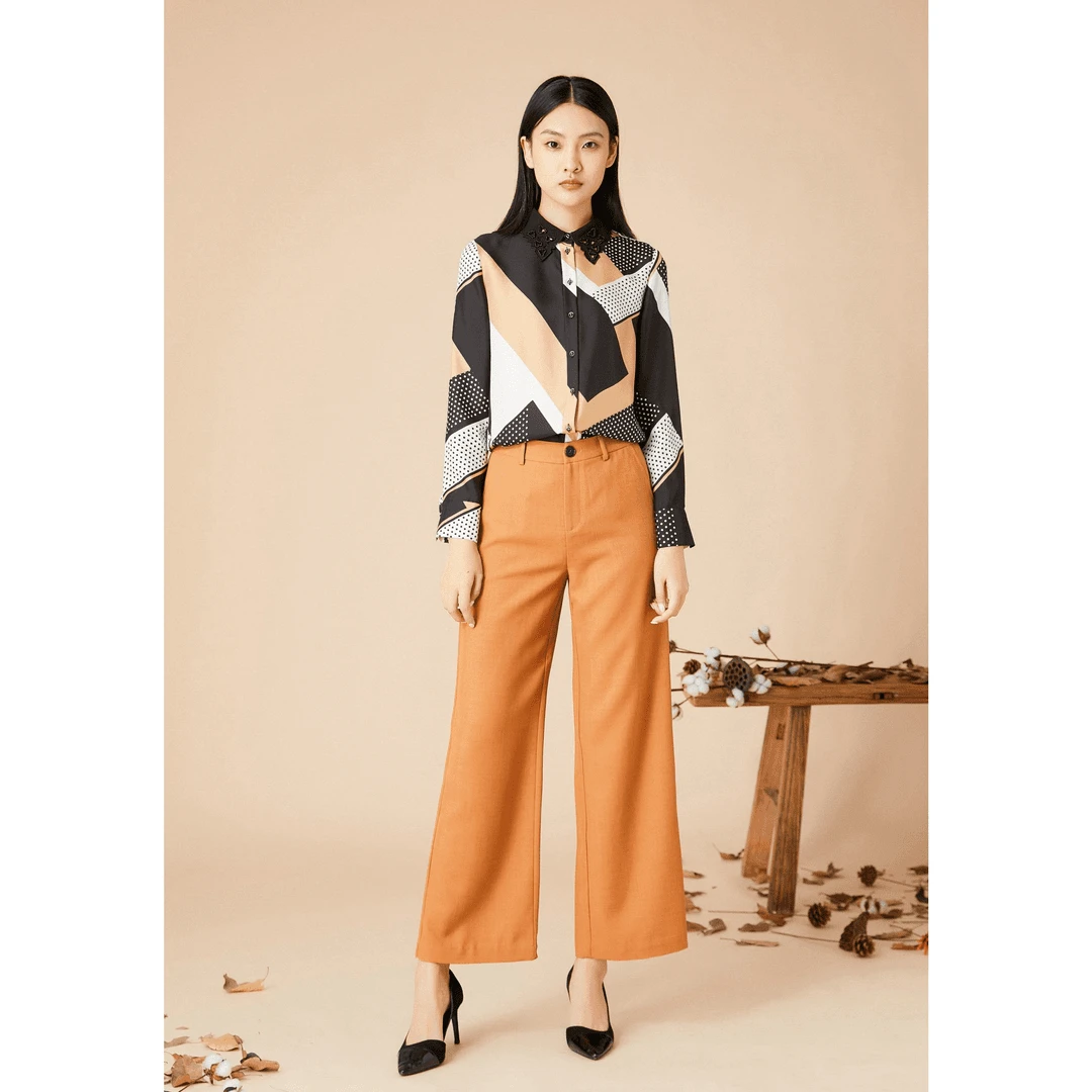 新款时尚气质优雅休闲宽松polo百搭长袖条纹衬衫春季LBA82029S