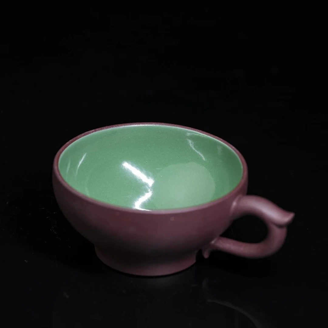 D003青釉里胎紫砂小把杯