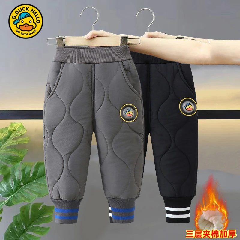 小黄鸭男童加绒裤子冬装宝宝加厚棉裤三层儿童保暖长裤一条过冬季