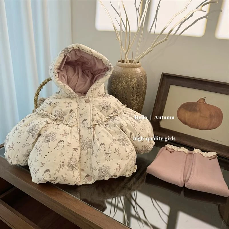 女童棉服外套冬季2024新款宝宝棉袄夹棉加厚保暖婴儿棉衣连帽冬装